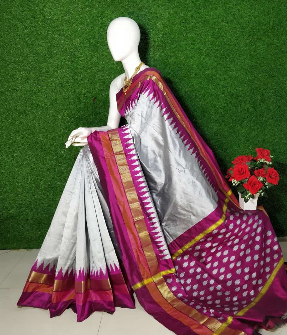 Pochampally Ikkat Silk Saree With  Beautiful Color Combination  IKT6BTO99SS