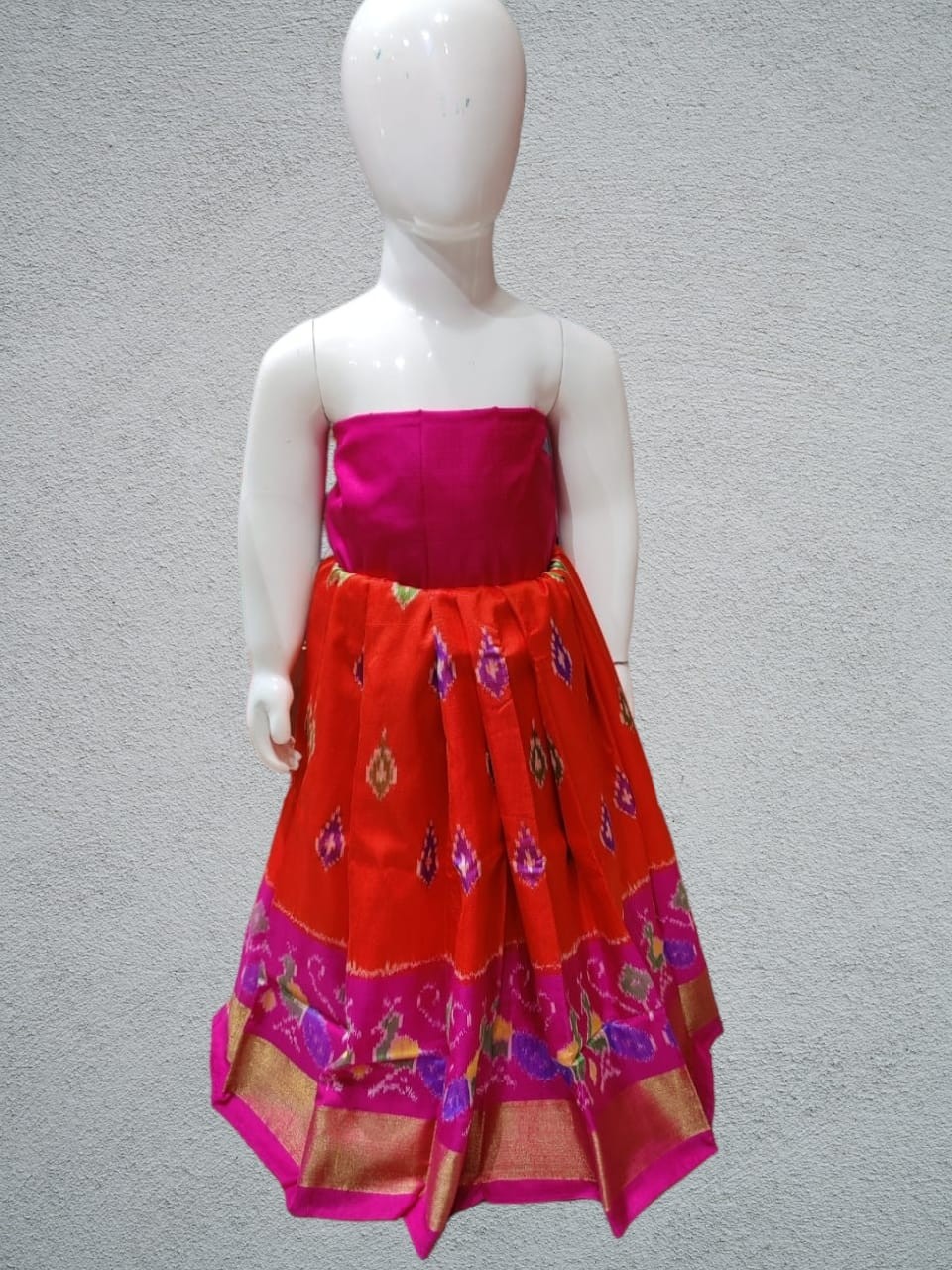 Handwoven Pochampally Ikkat Silk kids Lehenga IKTZXNLCUSL