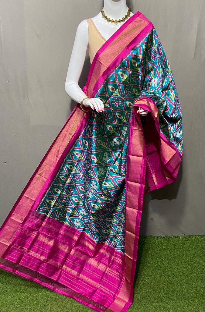 Handwoven Pochampally Ikkat Silk Dupatta with Zari Border_IKTXJWQEMSD