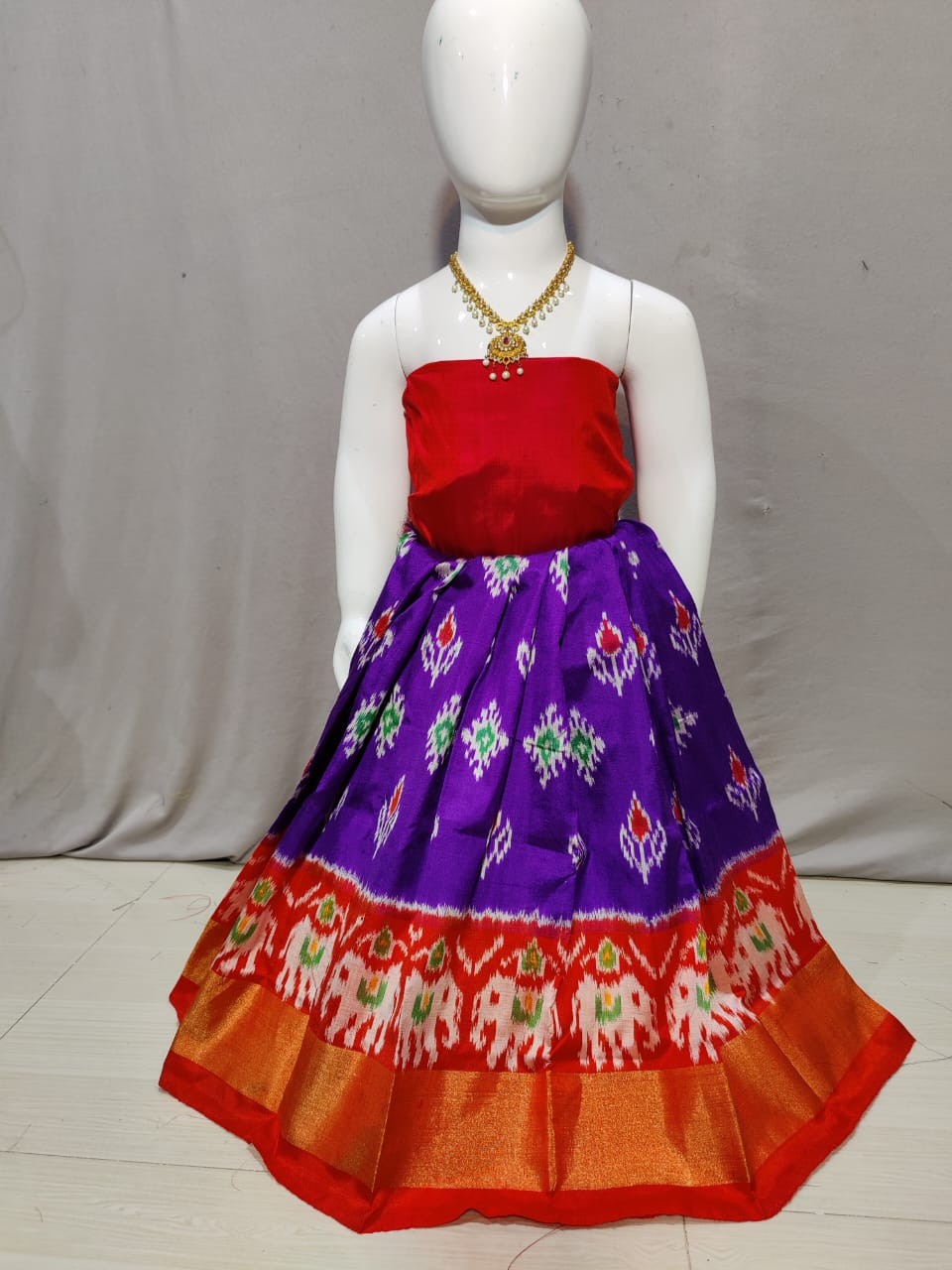 Handwoven Pochampally Ikkat Silk kids Lehenga IKTPO8IMLSL
