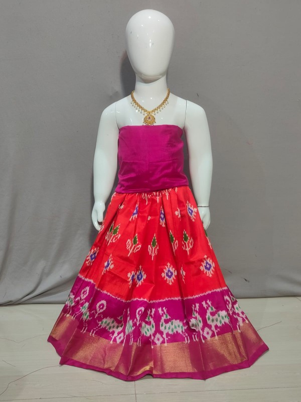 Handwoven Pochampally Ikkat Silk kids Lehenga IKTJIYIPVSL