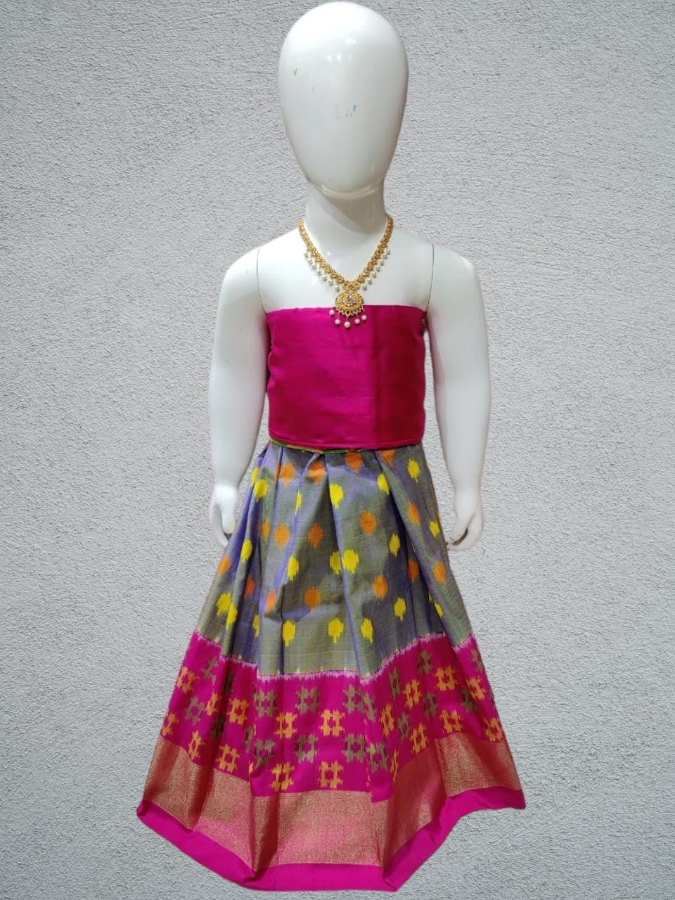 Handwoven Pochampally Ikkat Silk kids Lehenga IKT37QRV7SL