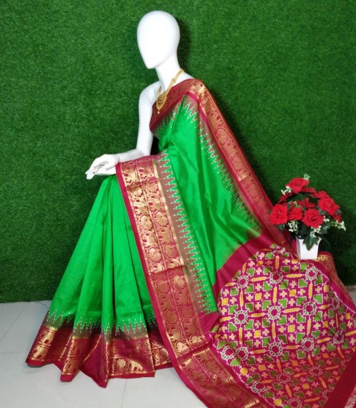 Ganga Jamuna Pochampally Ikkat Silk Saree With Kanchivaram Zari Border IKTTTGTOCSS