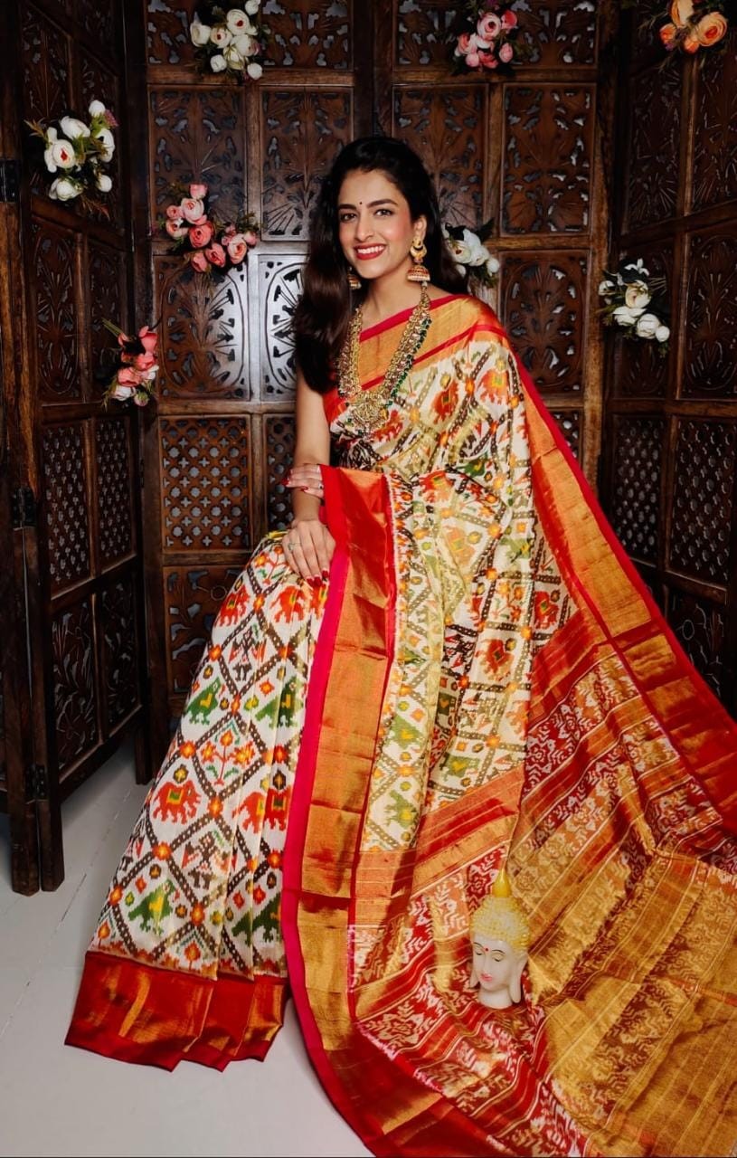 Exclusive ikkat pochampally Designer Patola Full Zari Tissue Saree IKT834511SS
