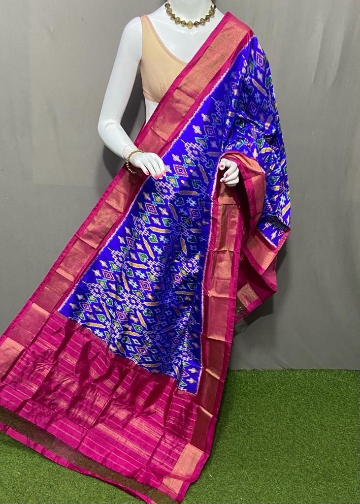 Handwoven Pochampally Ikkat Silk Dupatta with Zari Border_IKTYKDUD5SD