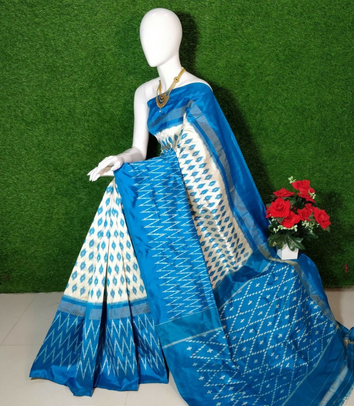 Pochampally Ikkat Silk Saree With  Beautiful Color Combination  IKTU3MTG9SS