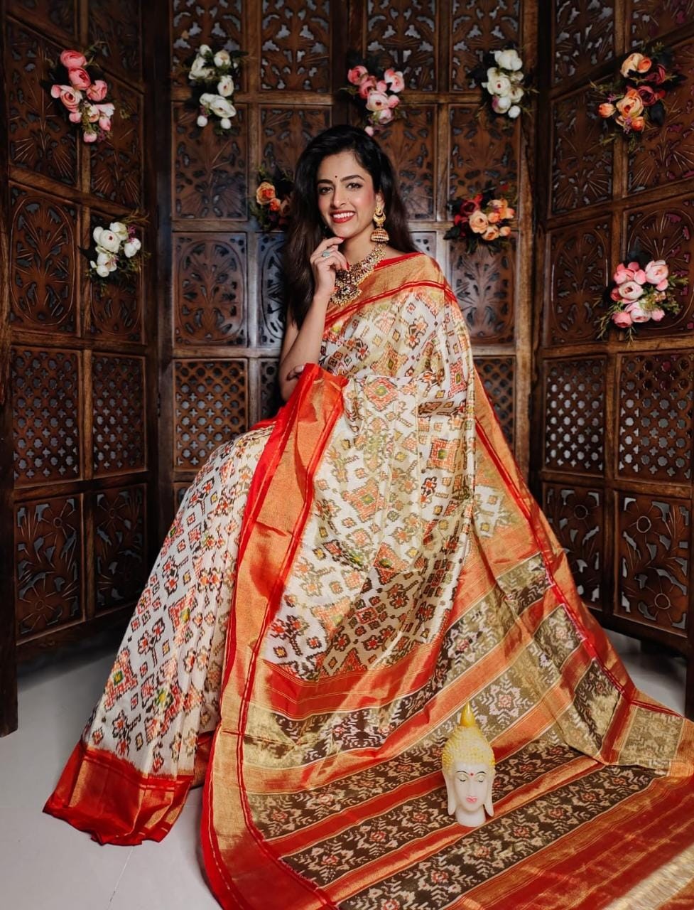 Exclusive ikkat pochampally Designer Patola Full Zari Tissue Saree IKTUA2VWTSS