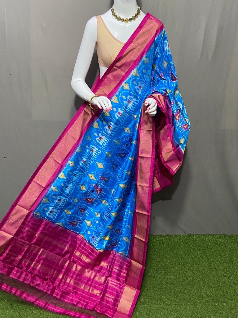 Handwoven Pochampally Ikkat Silk Dupatta with Zari Border_IKTKE2UUASD