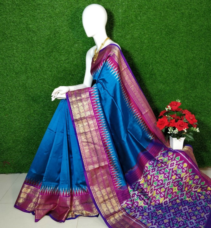 Ganga Jamuna Pochampally Ikkat Silk Saree With Kanchivaram Zari Border IKTIW6FLPSS
