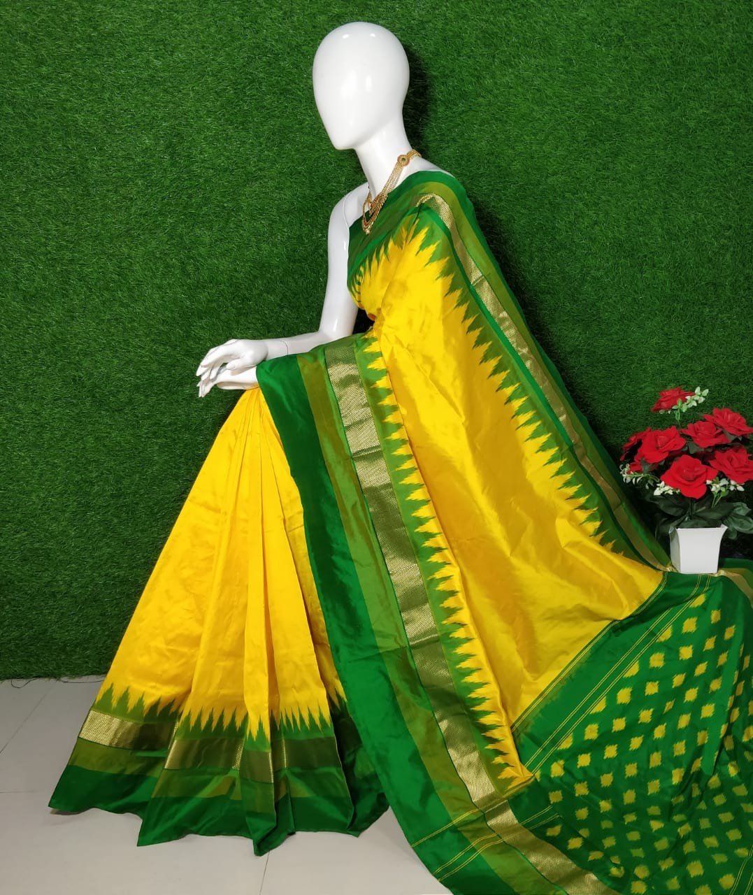 Pochampally Ikkat Silk Saree With  Beautiful Color Combination  IKT374H74SS