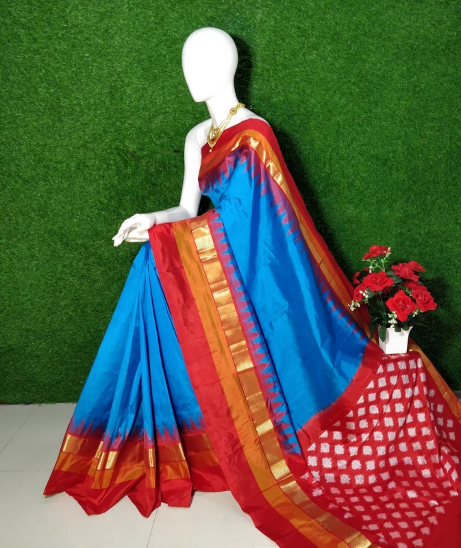Pochampally Ikkat Silk Saree With  Beautiful Color Combination  IKTLE3DW1SS