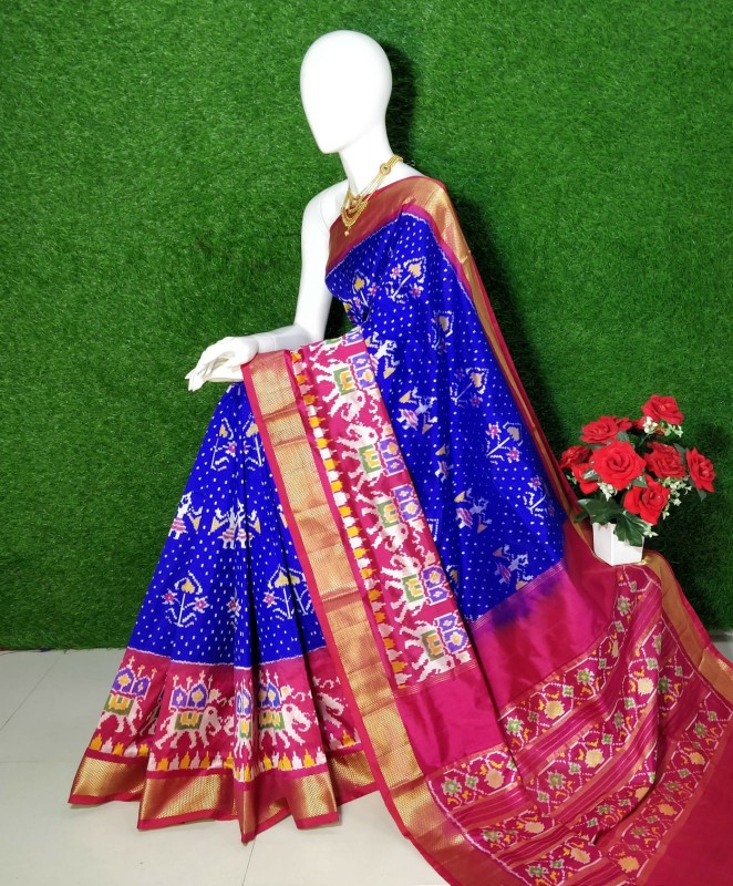 Exclusive Ikkat Pochampally Designer Pattern with Zari Kaddi Border Saree IKTPBZ5OESS