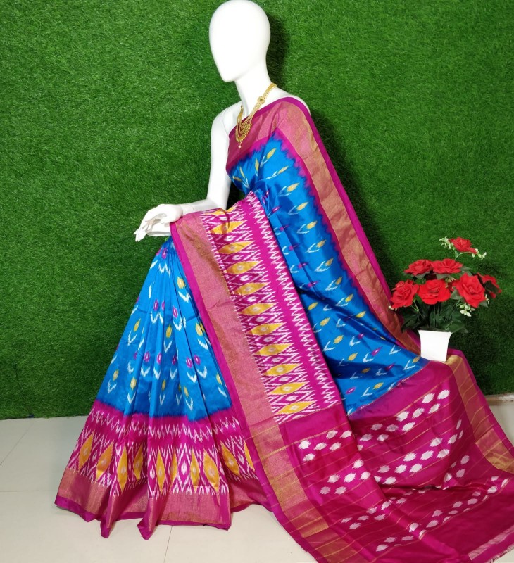 Pochampally Ikkat Silk Saree With  Beautiful Color Combination  IKTY4QRCMSS