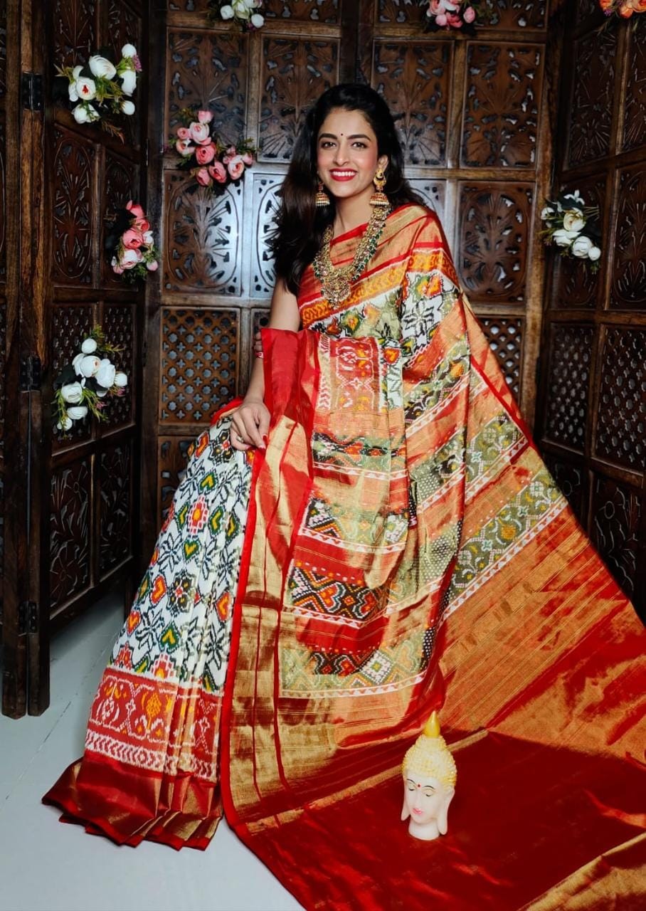 Exclusive ikkat pochampally Designer Patola Full Zari Tissue Saree IKTVZQEJASS