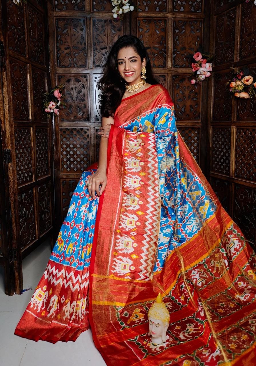 Exclusive ikkat pochampally Designer Patola Full Zari Tissue Saree IKTA9HTW8SS