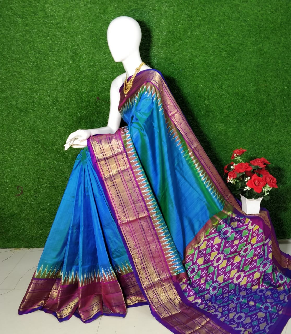 Buy Green Garden Photo Art Striped Ganga Jamuna Silk Blend, Art Silk Black  Sarees Online @ Best Price In India | Flipkart.com