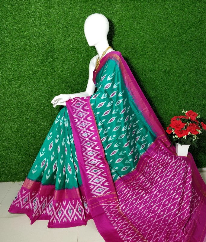 Pochampally Ikkat Silk Saree With  Beautiful Color Combination  IKTI2NYRVSS
