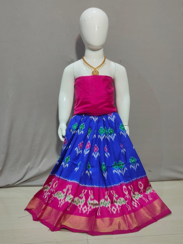 Handwoven Pochampally Ikkat Silk kids Lehenga IKT6K2R53SL